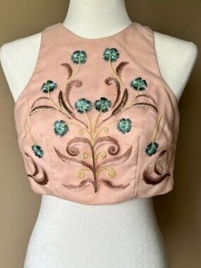 Embroidered Pink Crop Top